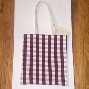 Universal Thread Plaid Canvas Tote Bag in Burgundy and White New